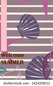 Underwater background. Cute colorful seashells and starfish. Summer design. Vector background