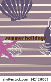 Underwater background. Cute colorful seashells and starfish. Summer design. Vector background