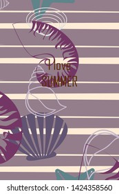 Underwater background. Cute colorful seashells and starfish. Summer design. Vector background