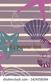 Underwater background. Cute colorful seashells and starfish. Summer design. Vector background