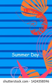 Underwater background. Cute colorful seashells and starfish. Summer design. Vector background