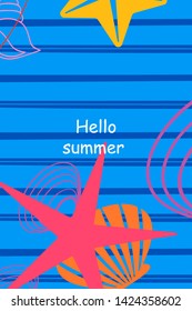 Underwater background. Cute colorful seashells and starfish. Summer design. Vector background