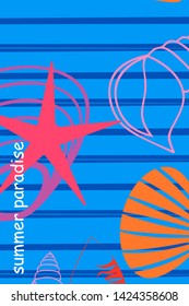 Underwater background. Cute colorful seashells and starfish. Summer design. Vector background
