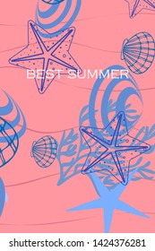 Underwater background. Cute colorful seashells and starfish. Summer design. Vector background