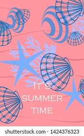 Underwater background. Cute colorful seashells and starfish. Summer design. Vector background