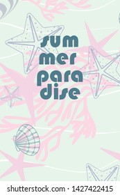 Underwater background. Cute colorful seashells and starfish. Summer design. Vector background
