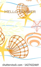 Underwater background. Cute colorful seashells and starfish. Summer design. Vector background