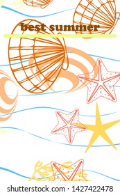 Underwater background. Cute colorful seashells and starfish. Summer design. Vector background