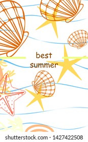 Underwater background. Cute colorful seashells and starfish. Summer design. Vector background