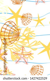 Underwater background. Cute colorful seashells and starfish. Summer design. Vector background