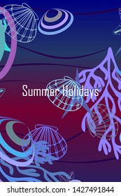 Underwater background. Cute colorful seashells and starfish. Summer design. Vector background