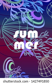 Underwater background. Cute colorful seashells and starfish. Summer design. Vector background