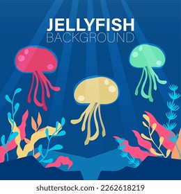 Underwater Background Design Coral and Jellyfish