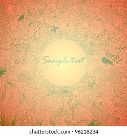 Underwater background with doodle fishes and seaweeds