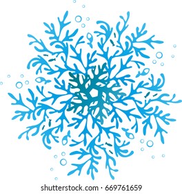 Underwater Background with Fish, Sea plants and Coral Reefs with bubbles. Vector illustration of bright tropical fish.