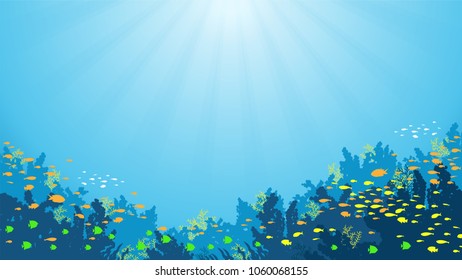 Underwater Background Fishes Sea Plants Coral Stock Vector (Royalty ...