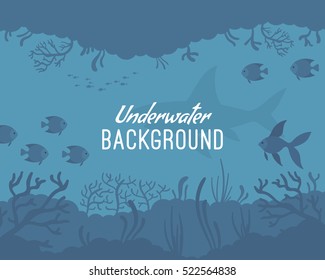 Underwater background, incredible species. Cartoon vector flat-style graphic template