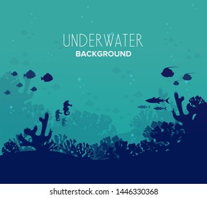 Underwater background, marine habitats, incredible species. Cartoon vector flat-style graphic template