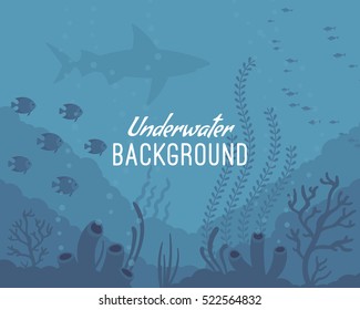 Underwater background, marine habitats, incredible species. Cartoon vector flat-style graphic template