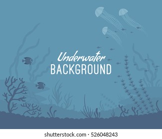 Underwater background, marine habitats, incredible species. Cartoon vector flat-style graphic template