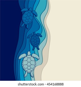 Underwater background with the sea turtles. Vector illustration. 