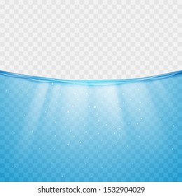 Underwater background with sun rays. Editable vector background