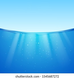 Underwater background with sun rays. Editable vector background