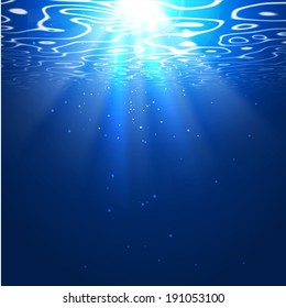 Underwater background with sun rays. Editable vector background