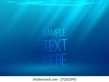 Underwater background with sun rays. Vector illustration. Space for text or object.