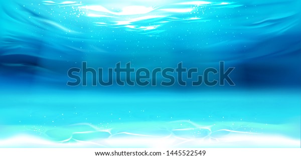 水中の背景 水面 海 水泳プールの透明な水色のテクスチャーと波 さざなみ 太陽の光が下に落ちる背景 広告用テンプレート リアルな3dベクターイラスト のベクター画像素材 ロイヤリティフリー