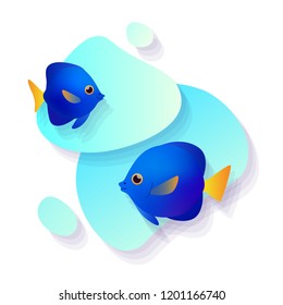 Underwater banner with blue fishes. Vector illustration in colorful style.