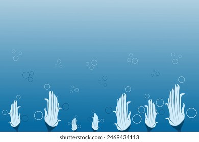 Underwater banner bubbles. Save World oceans day. See or lake, or ocean view
