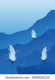 Burbujas de Anuncio subacuático. Guardar Día mundial de los océanos. Ver o lago, o vista al mar