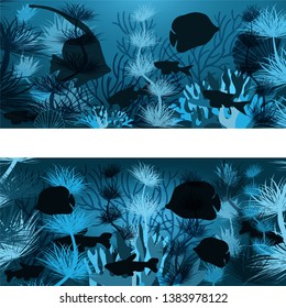 Underwater banners with tropical fish, vector illustration