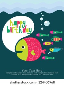 underwater birthday card design. vector illustration