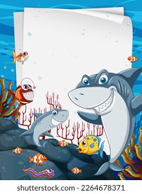 Underwater blank banner with sea animal illustration
