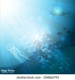 Underwater blue ocean. Vector background