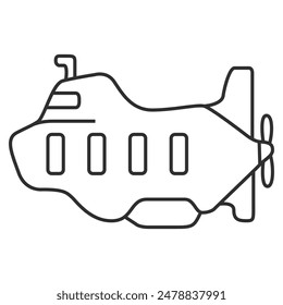 Underwater boat.Submarine undersea.Submarine under water.Outline vector illustration.Isolated on white background.