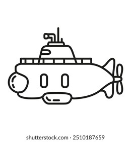 Underwater boat.Submarine undersea.Submarine under water.Outline vector illustration.Isolated on white background.