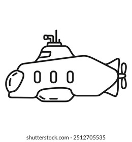 Underwater boat.Submarine undersea.Submarine under water.Outline vector illustration.Isolated on white background.