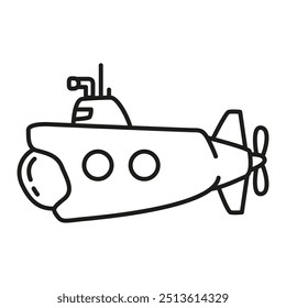 Underwater boat.Submarine undersea.Submarine under water.Outline vector illustration.Isolated on white background.