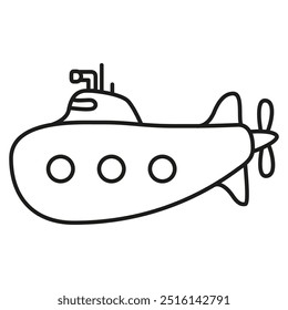 Underwater boat.Submarine undersea.Submarine under water.Outline vector illustration.Isolated on white background.