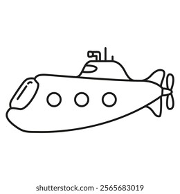 Underwater boat.Submarine undersea.Submarine under water.Outline vector illustration.Isolated on white background.