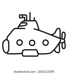 Underwater boat.Submarine undersea.Submarine under water.Outline vector illustration.Isolated on white background.