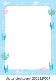 Underwater border background illustration with fish swimming and seaweed