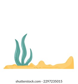 Underwater bottom. Sand and seaweed. Vector cartoon illustration.