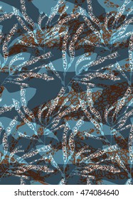 Underwater brown fish overlapping kelp.Seamless pattern.Ocean life fabric design.  