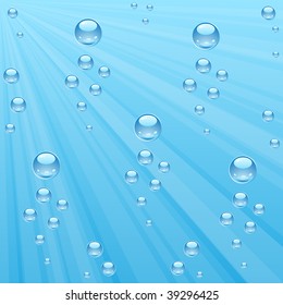 Underwater bubbles blue vector background with rays of light.