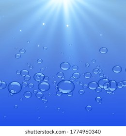 underwater bubbles floating background with sun rays