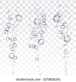 Underwater Bubbles Vector. Air Stream In Sea, Aquarium. Effervescent Drink. Gas, Oxygen. Fizzy, Fresh. Transparent Realistic Isolated Illustration
